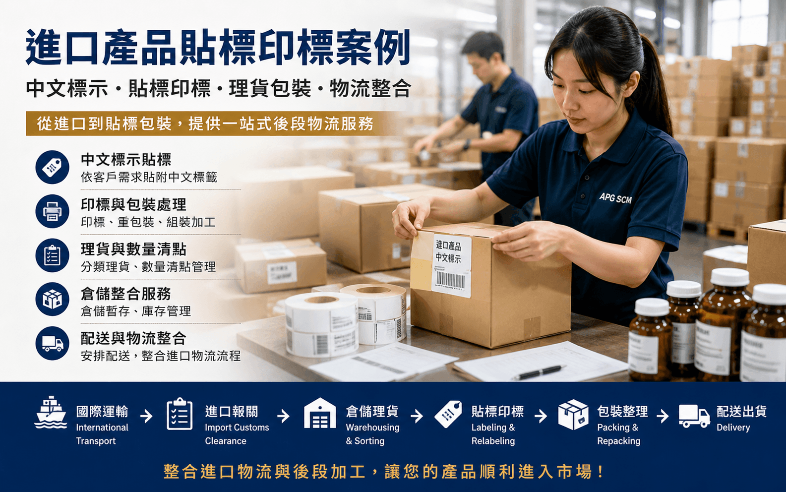 進口產品貼標印標案例｜中文標示、理貨包裝與進口物流整合